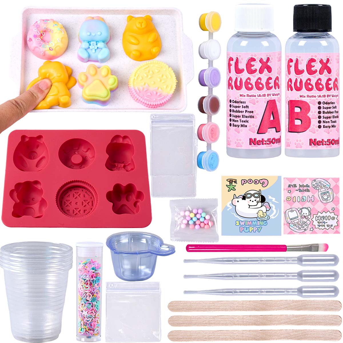 Donut Mold Silicone - ชุดทำสควิชชี่ Taba พร้อมแม่พิมพ์ซิลิโคนรูปอุ้งเท้าแมว หมี โดนัท สำหรับผู้ใหญ่และผู้เริ่มต้น