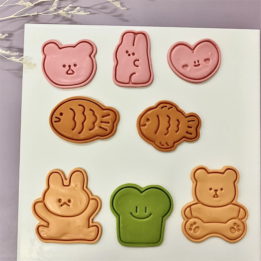 Bunny Cake Mold - สัตว์น่ารักคุกกี้ลายนูนแสตมป์ปลาหมีกระต่ายแม่พิมพ์เค้ก Love Heart Shaped การ์ตูนบิสกิตแม่พิมพ์เบเกอรี่ Biscuit