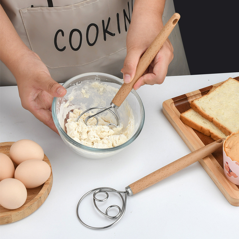 Danish Pancake Pan - ที่ตีแป้งสแตนเลสขนาด 10 นิ้ว พร้อมด้ามไม้ อุปกรณ์ครัวสำหรับผสมแป้ง อบขนม