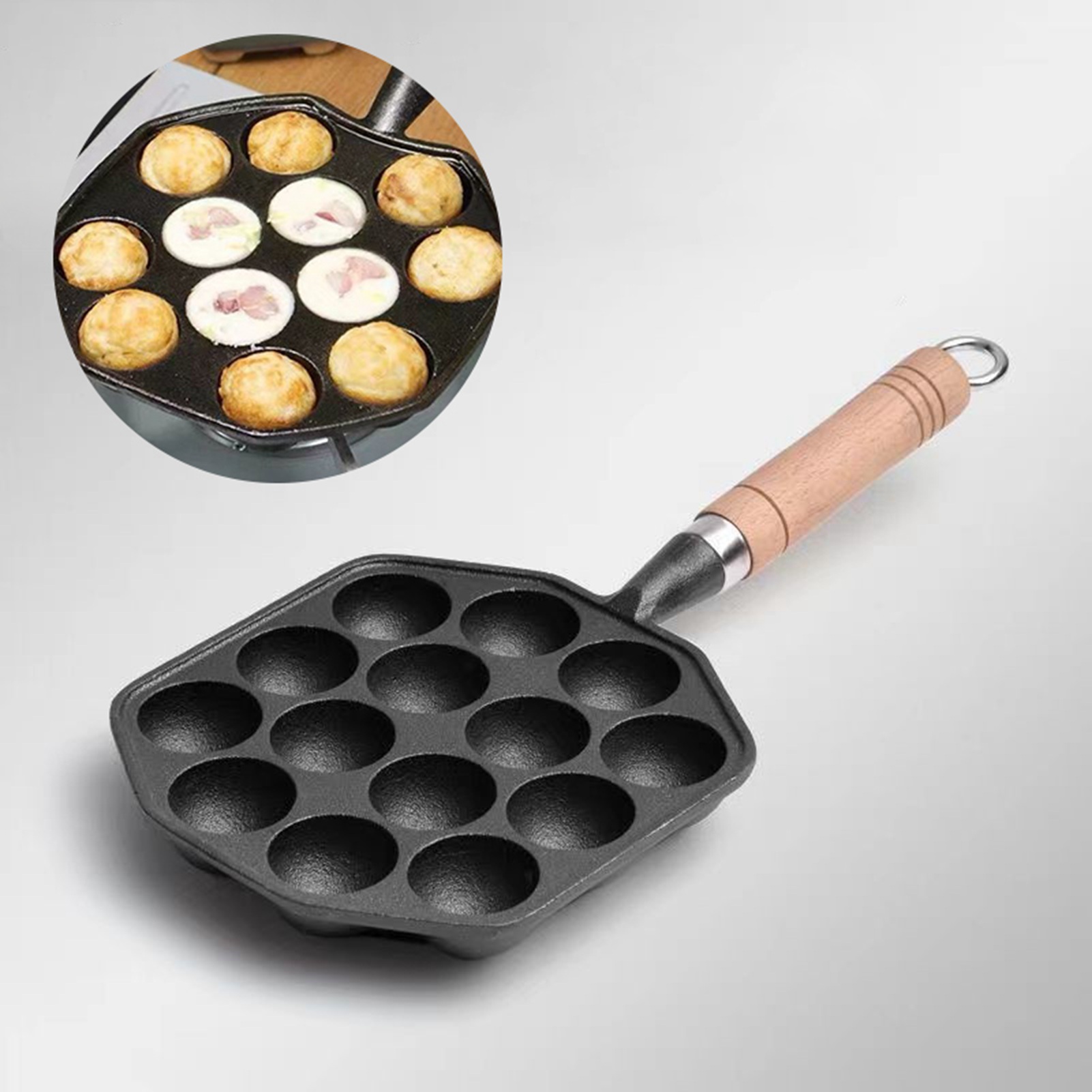 Egg Waffle Pan - กระทะทาโกะยากิ14รูแบบไม่ติดกระทะเหล็กแม่พิมพ์ลูกชิ้นปลาหมึกพร้อมด้ามจับถอดได้กระทะแม่พิมพ์อบแพนเค้กที่บ้าน