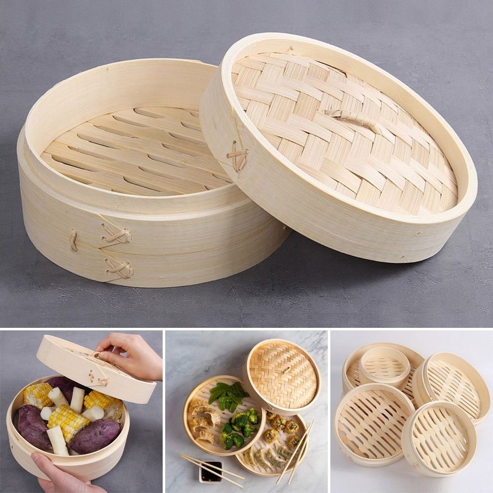 Bao Steamer Bamboo - ซึ้งนึ่งอาหารจีน ซึ้งไม้ไผ่พร้อมฝาปิด สำหรับนึ่งซาลาเปา ตะกร้านึ่งผัก ขนม ติ่มซำ