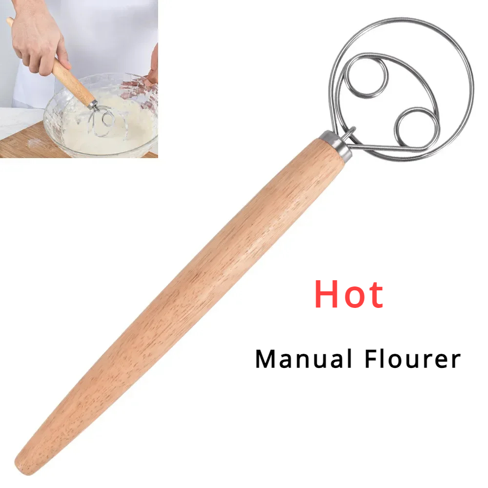 Danish Pancake Pan - เครื่องมือเค้กเดนมาร์กแป้งปัดสแตนเลสภาษาดัชคําแป้งขนมปังเครื่องผสมมือไม้ Handle ครัวเบเกอรี่เครื่องมือ Artisian เครื่องปั่น