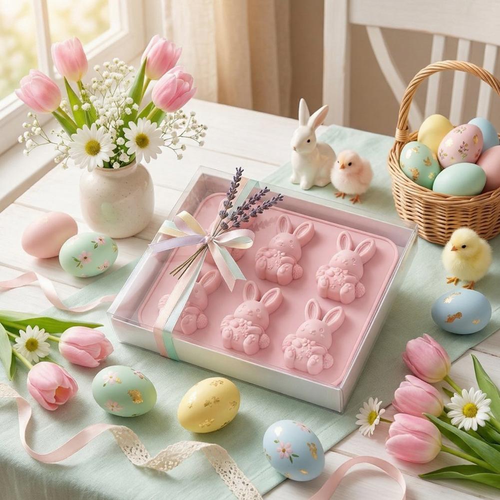 Bunny Cake Mold - แม่พิมพ์ถาดน้ำแข็งรูปกระต่ายอีสเตอร์ ชุดแม่พิมพ์ซิลิโคน 3 มิติ ปลอดภัยสำหรับอาหาร ไม่ติดกระทะ