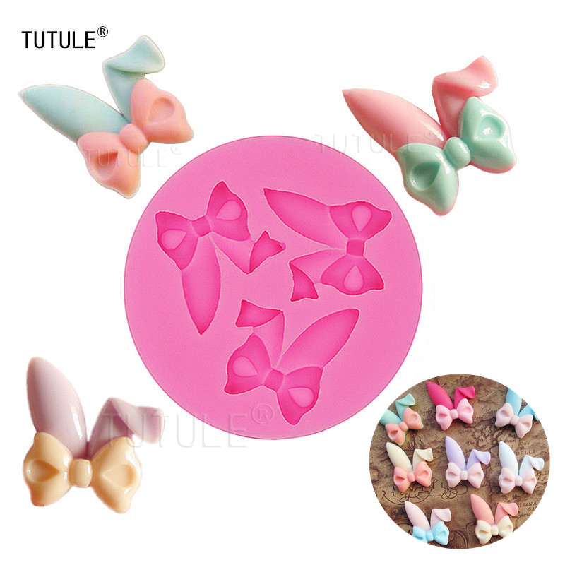 Bunny Cake Mold - แม่พิมพ์ซิลิโคนรูปโบว์หูกระต่ายขนาดเล็กสำหรับทำเครื่องประดับตกแต่งผม อุปกรณ์เสริม DIY สำหรับทำช็อกโกแลต คุกกี้หวาน และของตกแต่งเบเกอรี่