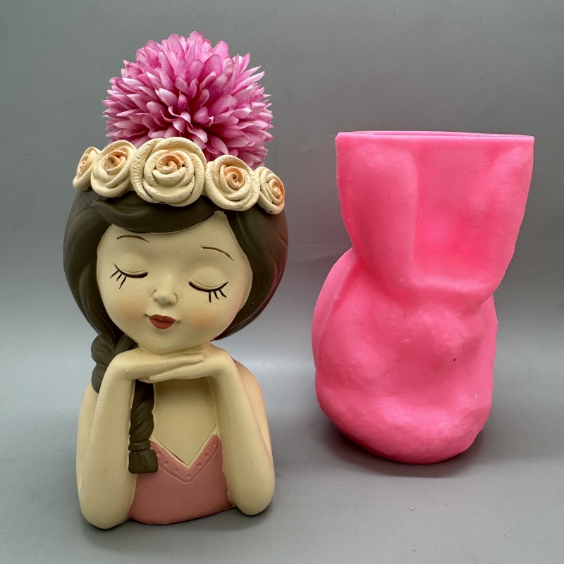 Potsticker Mold - แม่พิมพ์ซิลิโคนกระถางดอกไม้สาวน่ารักใช้ทํายิปซั่มเรซิ่นคอนกรีตห้องนั่งเล่นระเบียงตกแต่งเครื่องประดับ