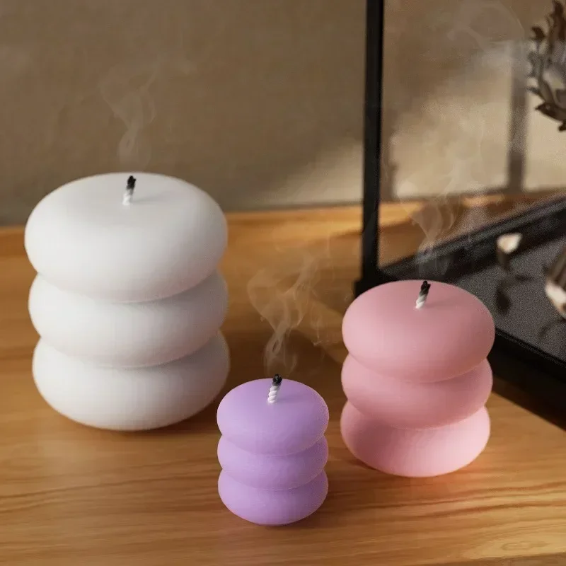 Donut Mold Silicone - แม่พิมพ์เทียนหอมรูปทรงเรขาคณิตวงกลมซ้อนกัน 3 มิติ รุ่นใหม่ล่าสุด สำหรับทำเทียนรูปโดนัทสามชั้น DIY