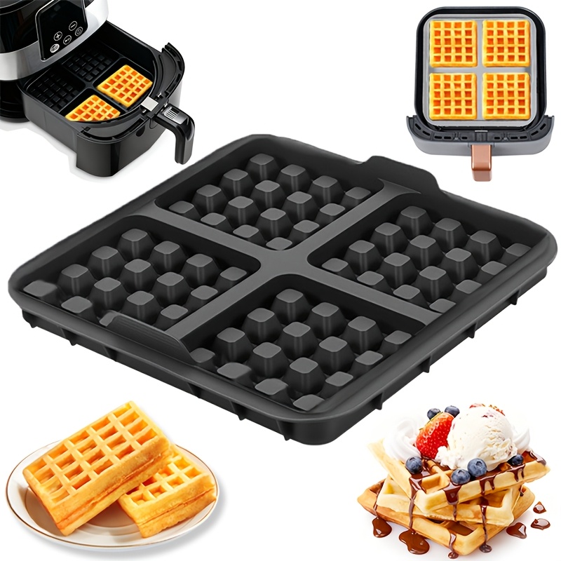 Egg Waffle Pan - แม่พิมพ์วาฟเฟิลทรงสี่เหลี่ยม, ถาดอบแบบไม่ติดกระทะสำหรับหม้อทอดไร้น้ำมัน, ใช้ซ้ำได้สำหรับวาฟเฟิลเบลเยียมและแพนเค้ก