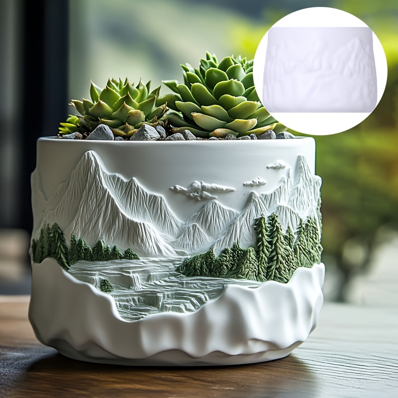 Potsticker Mold - Mountain บรรเทา succulent พืชกระถางดอกไม้เรซินแม่พิมพ์ซิลิโคน Mountain Stream