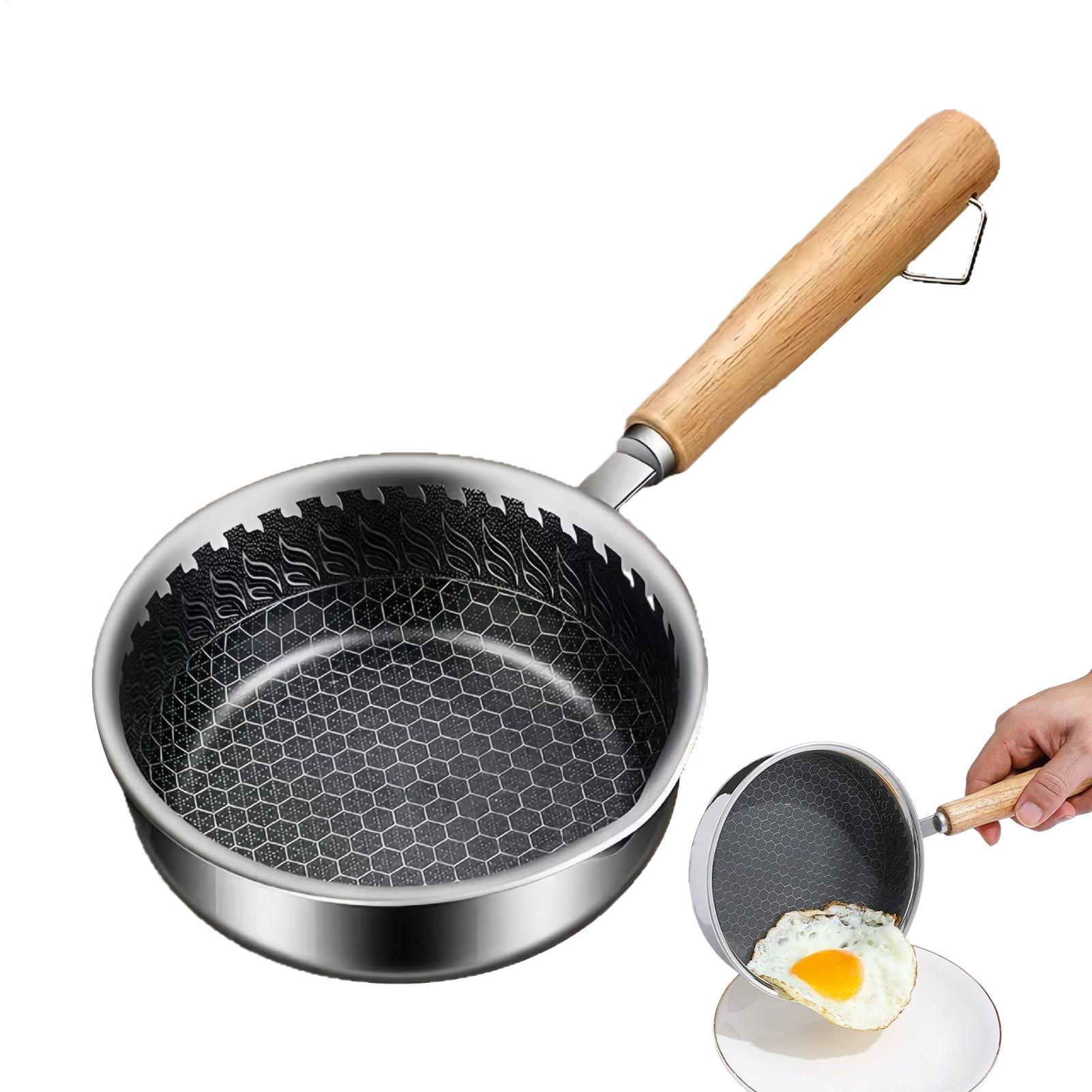 Egg Waffle Pan - กระทะเคลือบกันติดขนาดเล็ก ด้ามไม้ หม้อทอด หม้อต้มไข่ อาหารเช้า ใช้กับเครื่องล้างจานได้