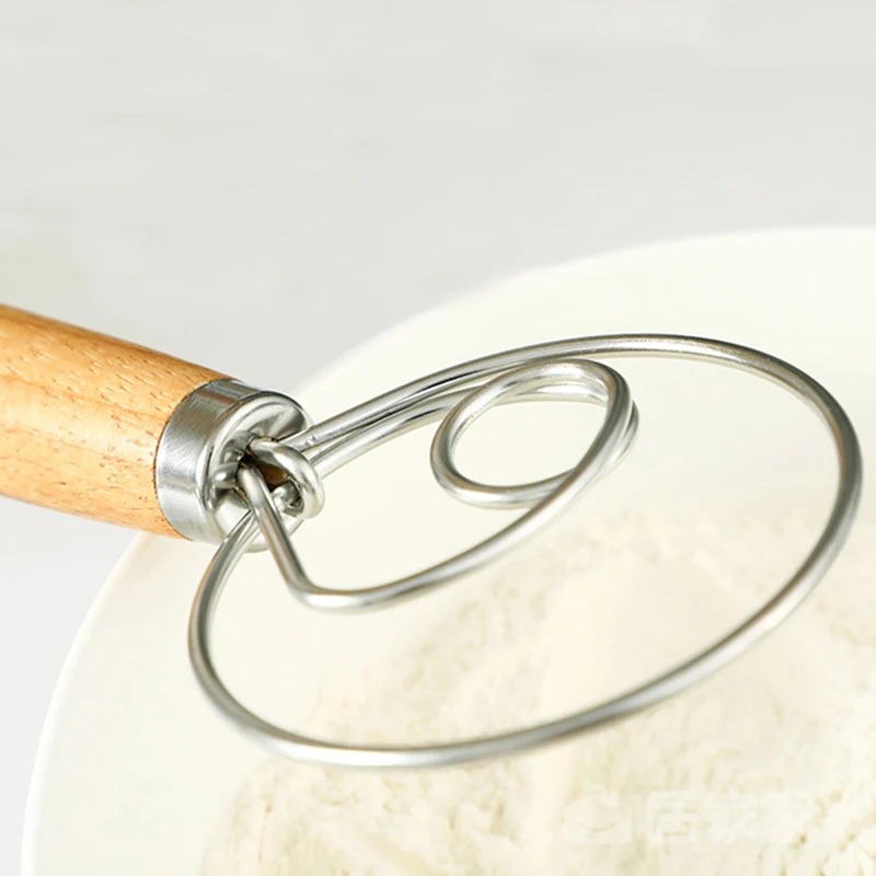 Danish Pancake Pan - ที่ตีแป้งสเตนเลสสตีลขนาด 13 นิ้ว ด้ามไม้ เครื่องผสมอาหารแบบมือถือ อุปกรณ์ทำขนม