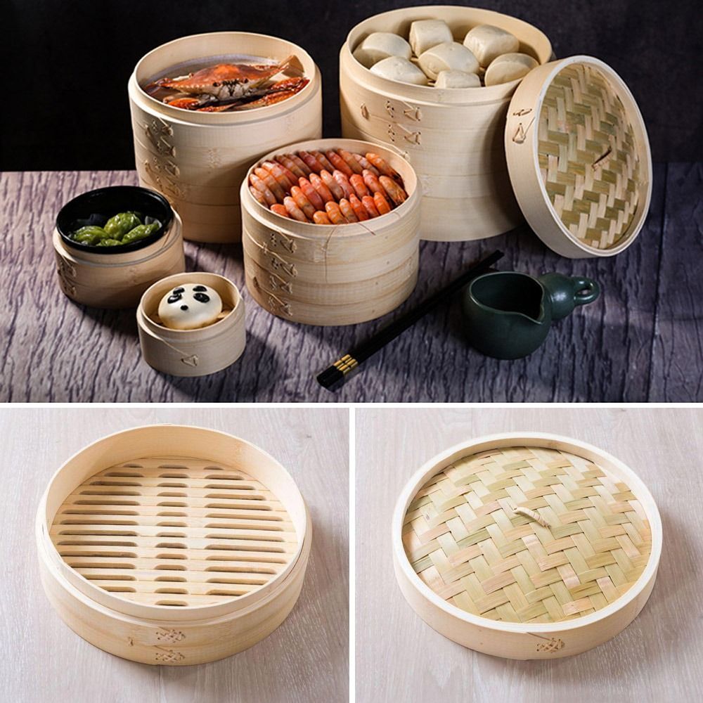 Bao Steamer Bamboo - ซึ้งนึ่งอาหารจีนแบบไม้ไผ่พร้อมฝาปิด สำหรับนึ่งซาลาเปา ผัก ของว่าง ติ่มซำ เกี๊ยว