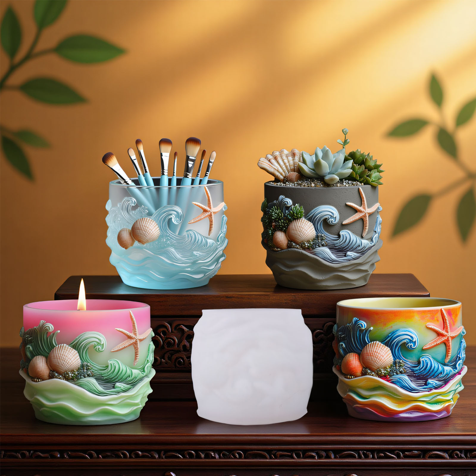 Potsticker Mold - แม่พิมพ์เรซิ่นซิลิโคนรูปเปลือกหอยและปลาดาว สำหรับทำกระถางต้นไม้ กล่องเก็บของ ที่ใส่เทียน แม่พิมพ์ปูนปลาสเตอร์และปูนซีเมนต์
