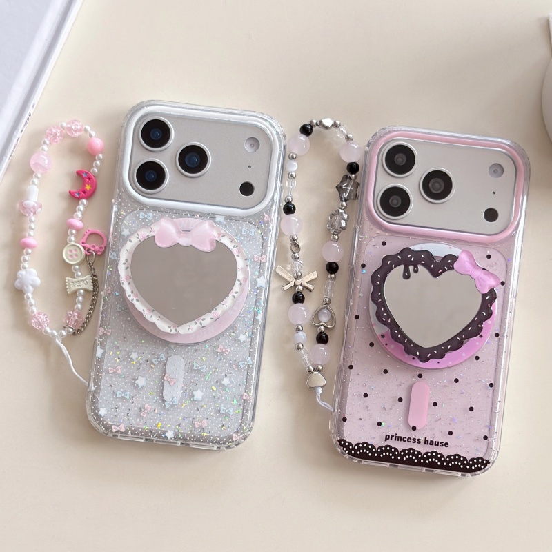 Taco Stand Holder - เคสโทรศัพท์แม่เหล็กแบบมีโบว์ลายจุดเลื่อมสไตล์เกาหลี สำหรับ iPhone 17 Pro 14